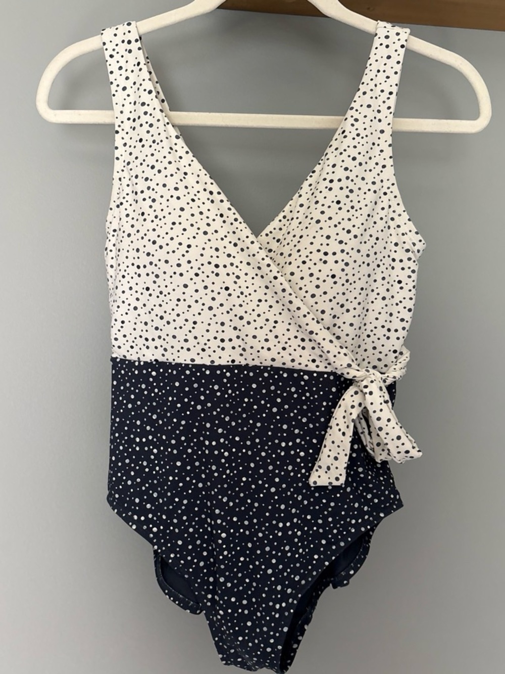Calia Navy and White Polka Dot One-Piece Swim Suit with Side Tie